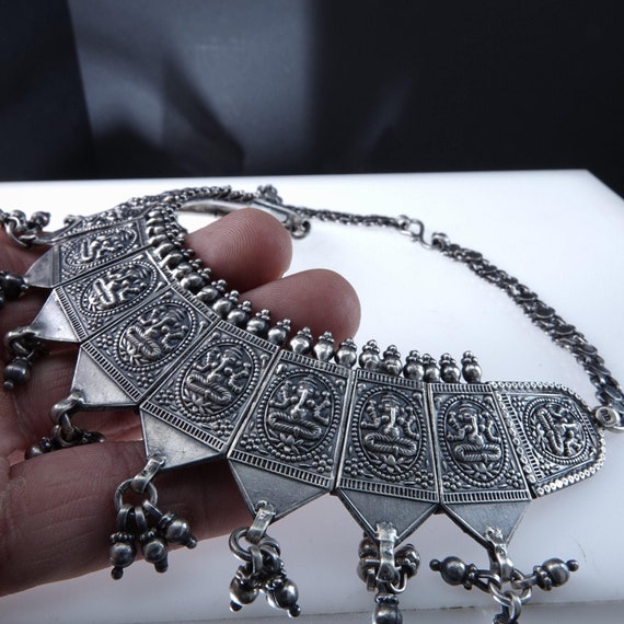 Antique Silver Hindu Ganesha Bib Necklace - image 6