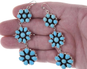 Carol Wylie Navajo Sterling Kingman Turquoise cluster earrings