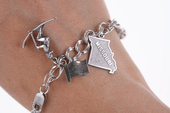 7.25" Sterling Mid Century travelers charm bracel… - image 3