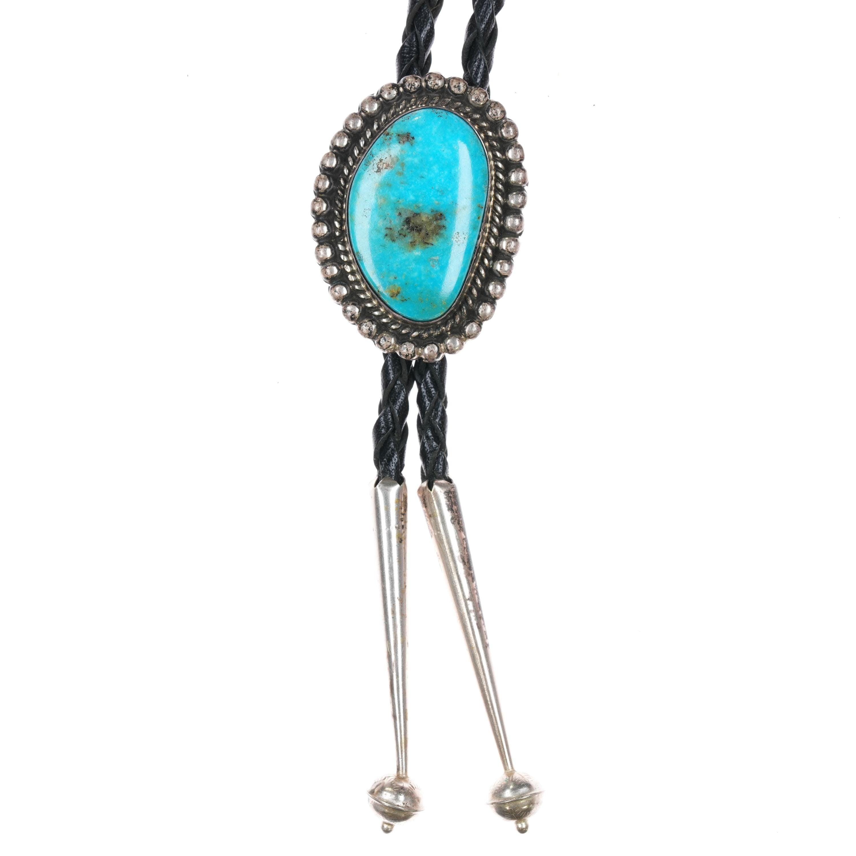 c1980 Navajo sterlingzilveren bolo stropdas met mooi turkoois