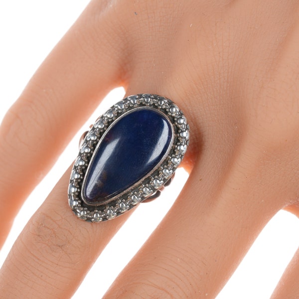 Sz8 Wilson Padilla Navajo Silver and dark blue Azurite or Jasper ring