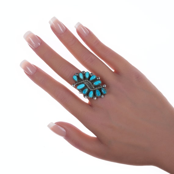 sz7.5 Large Zuni silver and turquoise cluster ring - image 6