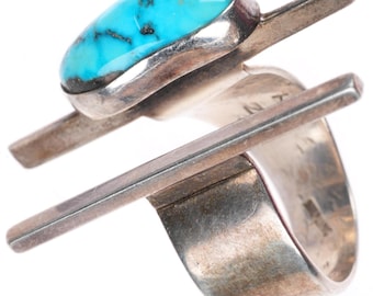 sz7 vintage southwestern modernist adjustable sterling silver turquoise ring