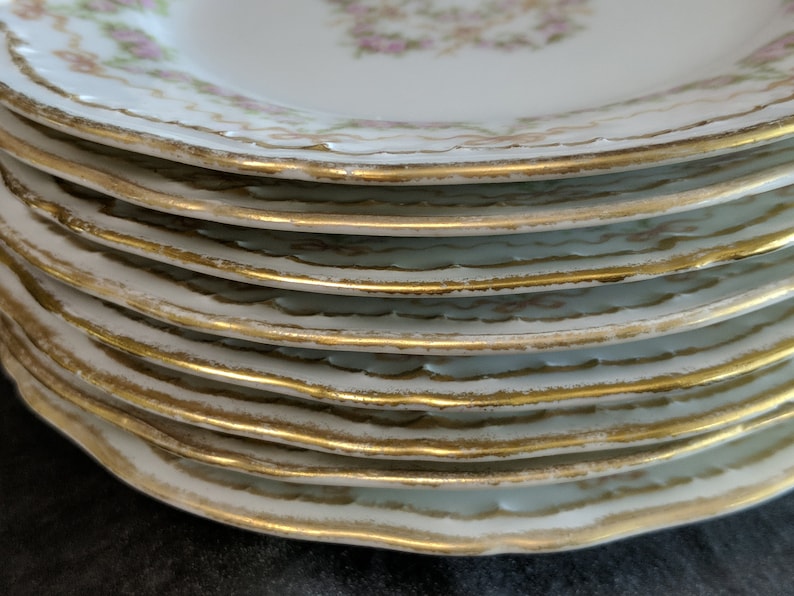 Haviland Schleiger 842 Bread Plates 6.25 Roses Bows Double Gold 8