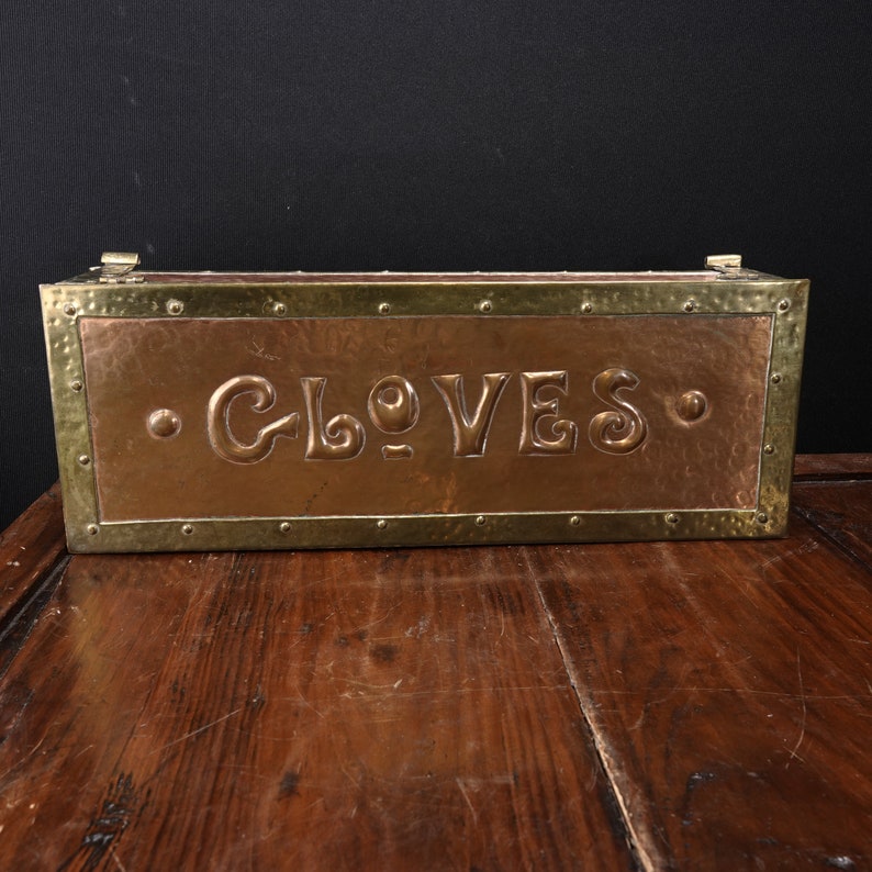 c1900 Arts and Crafts Hammered Copper and Brass Glove Box
