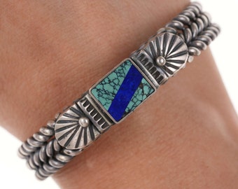 David Reeves navajo Sterling Spiderweb turquoise/lapis cuff bracelet