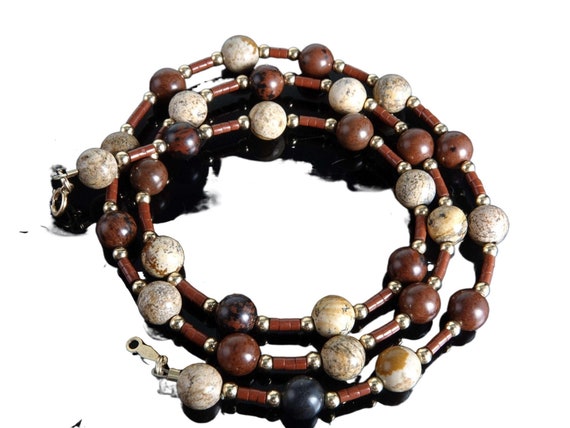 14K gold and Jasper beaded necklace - image 1