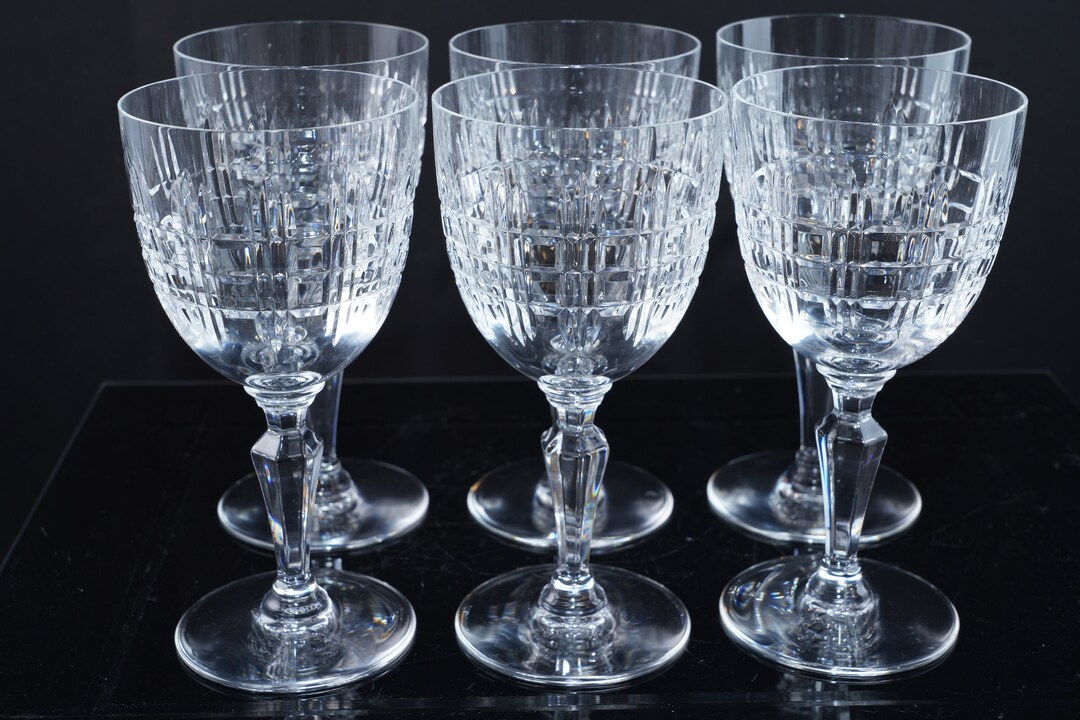 6 French Baccarat Turin Claret Water Goblet Stems in Original Box more