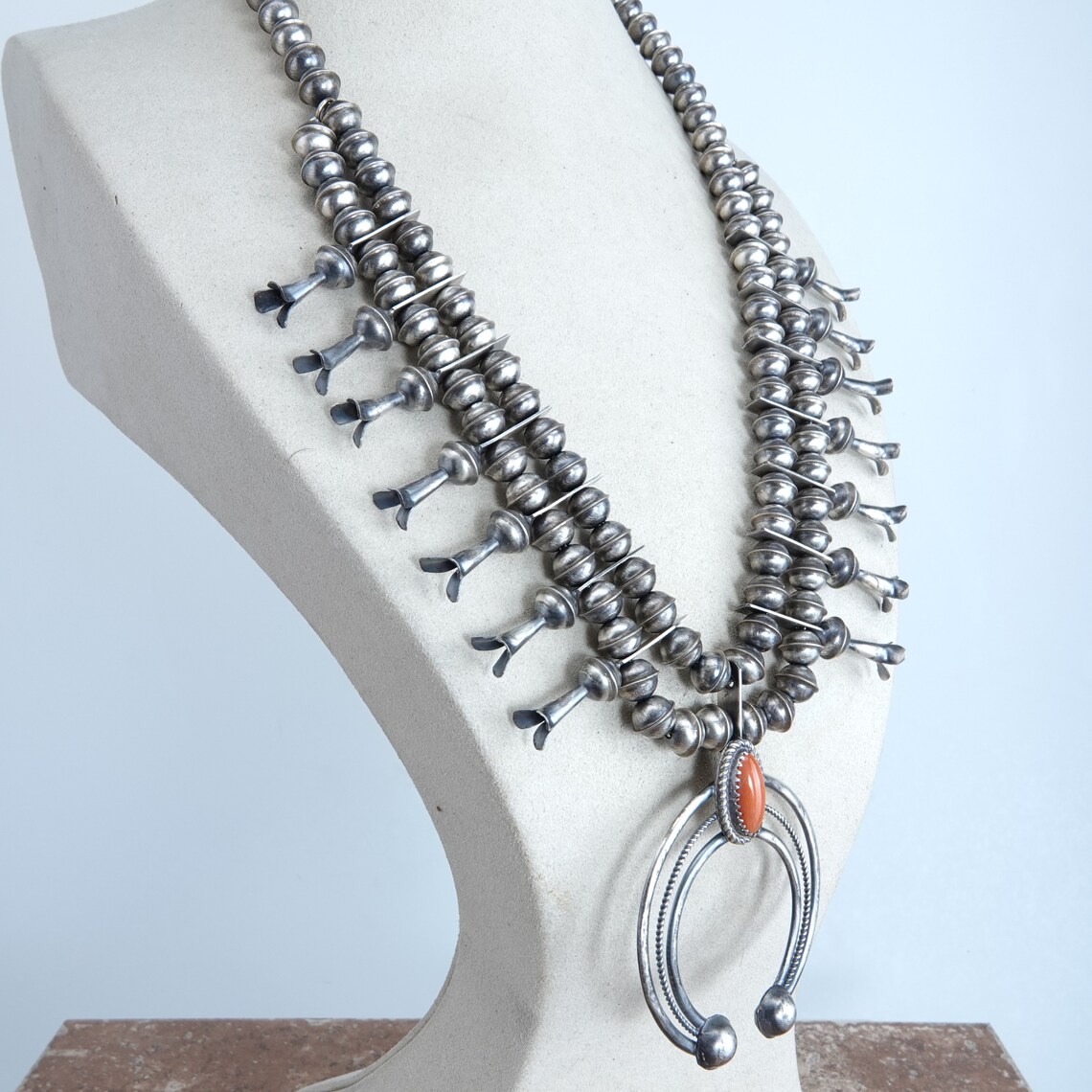 Phil Garcia Navajo Sterling and Coral Squash Blossom Necklace Etsy