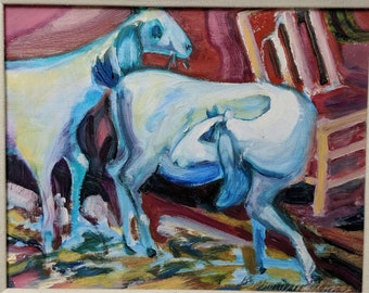 Impressionistic Goat Acrylic on Board by Barbara Mallonee