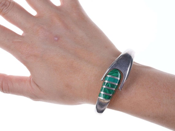 Retro Mexican sterling malachite bracelet - image 5
