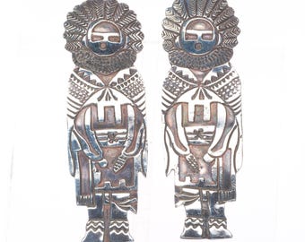Vintage Navajo hand stamped sterling silver kachina form earrings