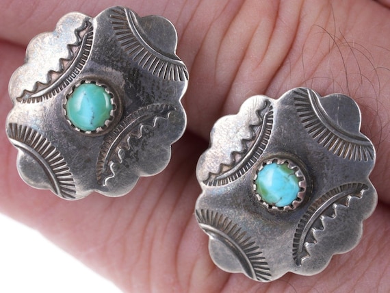 30's-40's Navajo Stamped sterling/turquoise cuffl… - image 1