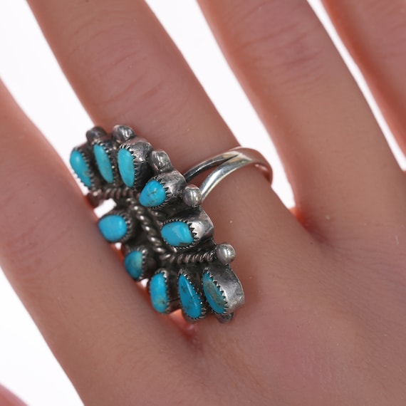 sz7.5 Large Zuni silver and turquoise cluster ring - image 3
