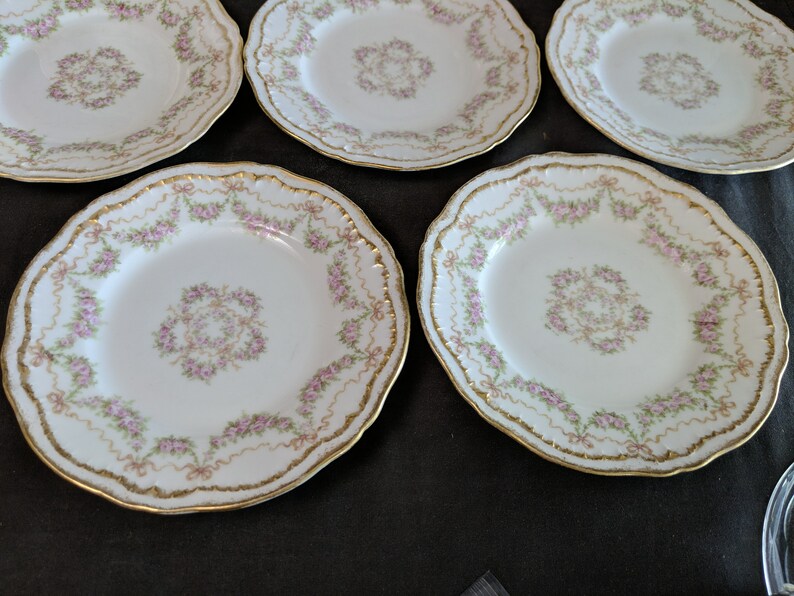 Haviland Schleiger 842 Bread Plates 6.25 Roses Bows Double Gold 8