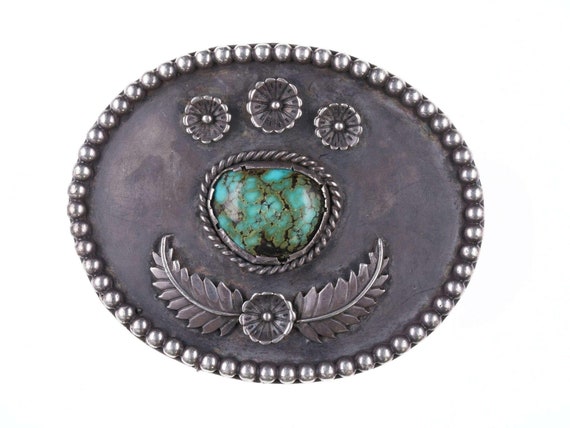 c1950's Navajo Silver and spiderweb turquoise buc… - image 1