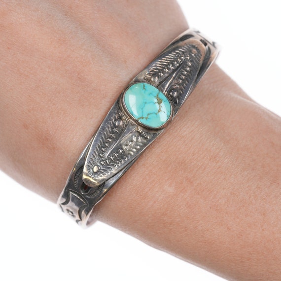 6.75" 30's-40's Navajo silver and turquoise brace… - image 1