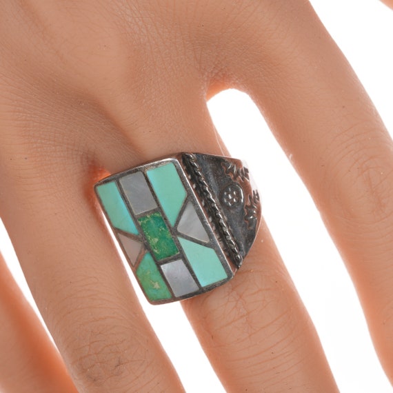 sz10.25 Vintage Zuni channel inlay silver ring - image 2