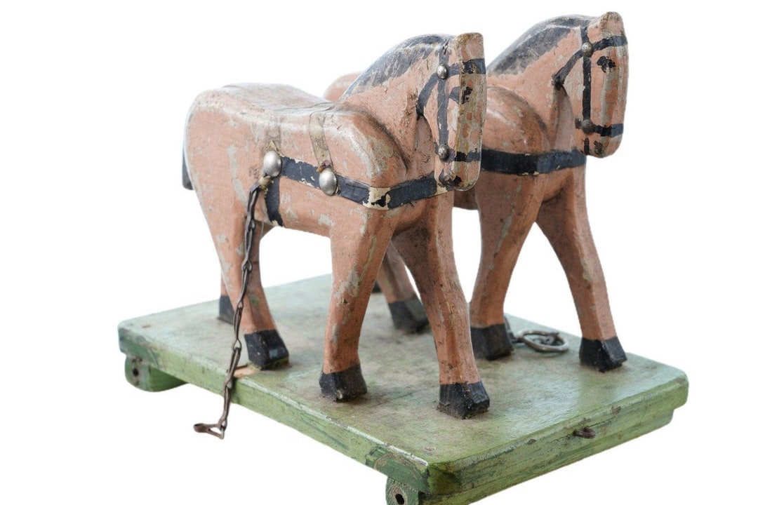 Antique American Folk Art Wood Horses Pull Toy - Etsy