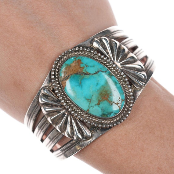 c1940 6 3/8" Navao Stamped silver and turquoise br