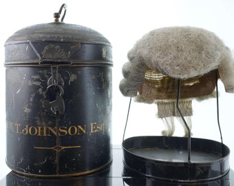 W. T. Johnson Esquire c1850 English Barrister's Wig in Toleware J.K. Metherell