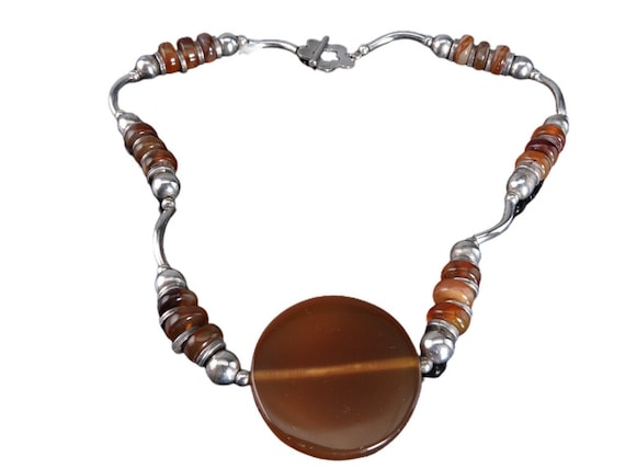 17.5" Sterling Silver and Agate bead Necklace - image 1