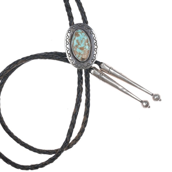 Vintage Navajo #8 Turquoise sterling bolo tie