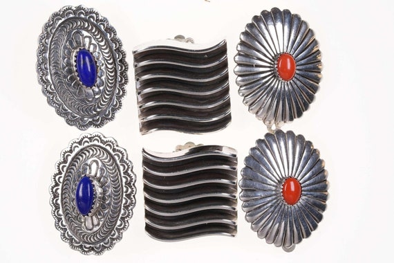 Vintage Navajo/Zuni Sterling Clip On Earring Lot … - image 1