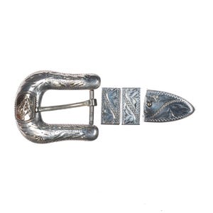 Vintage Ricardo 10k/Sterling silver 3/4&quot; Bucking bronco ranger belt buckle set