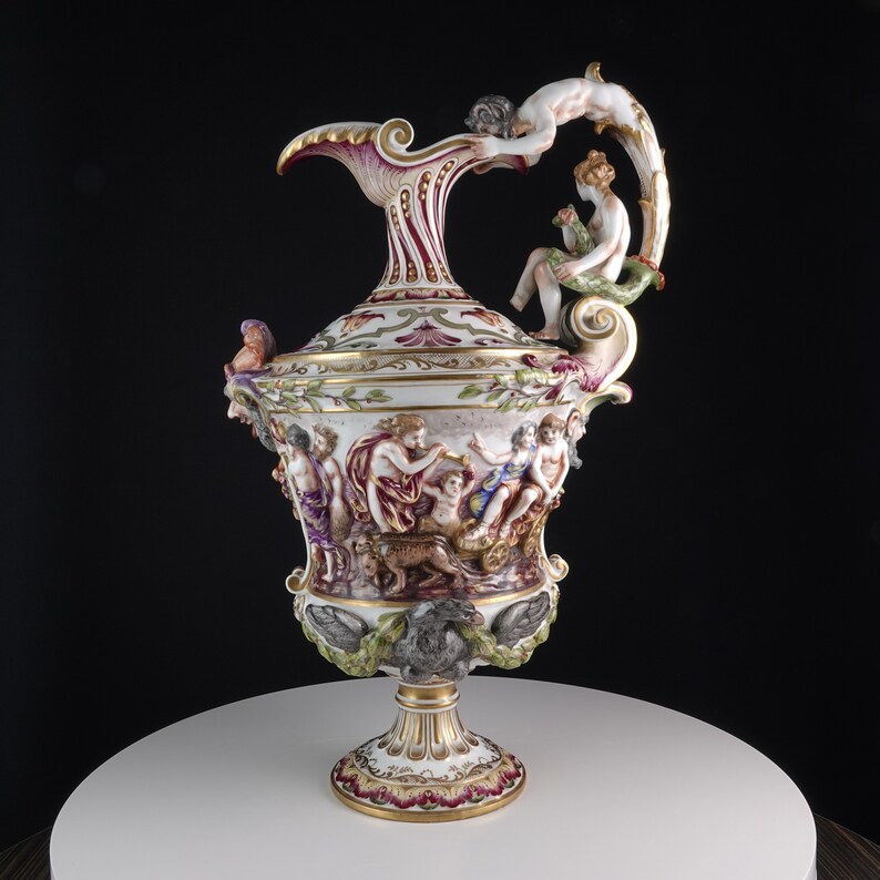 Grand Vase Capodimonte Signé - Décoration Salon Vintage - Occasion