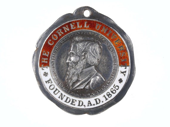 c1910 Sterling enamel Cornell University pendant/… - image 1