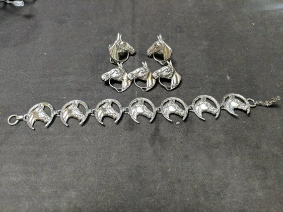 1950's Beau Sterling Horses Brooch Bracelet Screw… - image 6