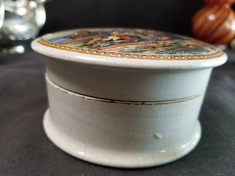 Staffordshire prattware Pot Lid with base Emptying the Nets Etsy
