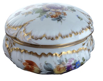 c1900 Dresden Porcelain Covered Box Hand Painted with Heavy gold