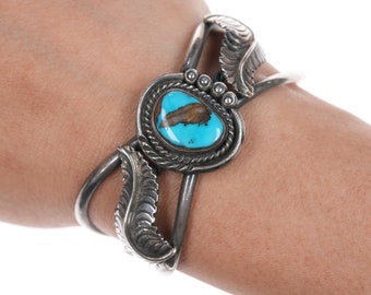 5.75" Vintage Navajo silver cuff bracelet with turquoise