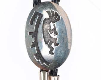 Vintage WW Navajo sterling silver stamped Kokopelli bolo tie