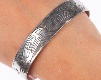 Vintage 1986 Sterling Silver Double Eagle Cuff Bracelet - Haida