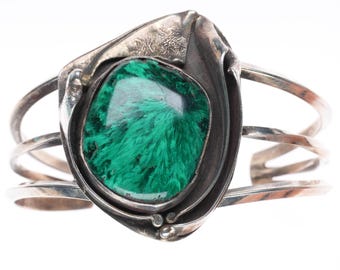 6.25" Lomahaftewa Hopi sterling silver modernist malachite cuff bracelet