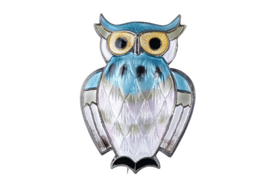 David Andersen Norway Sterling Enamel Owl Pin - image 1