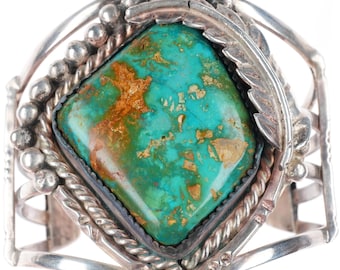 6.5" Vintage Navajo sterling silver Royston turquoise large cuff bracelet
