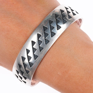 7.75&quot; Anderson Koinva Hopi Overlay Trickling Water cuff bracelet sterling silver