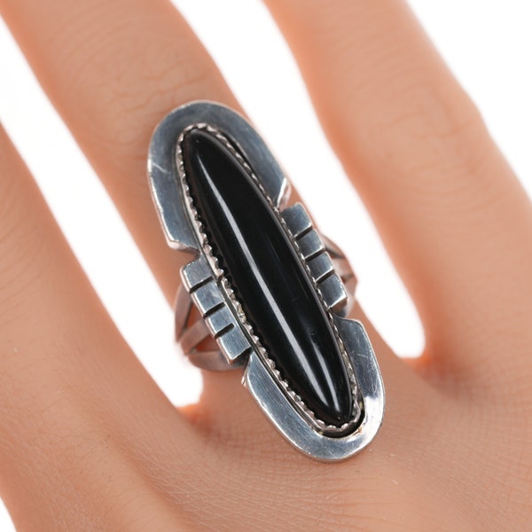 sz6.25 Vintage Navajo silver and onyx ring