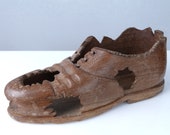 Antique Folk Art Carved Wood beat up Shoe