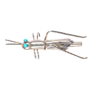 Spilla/spilla E Spencer Navajo in argento sterling a forma di cavalletta con occhi turchesi