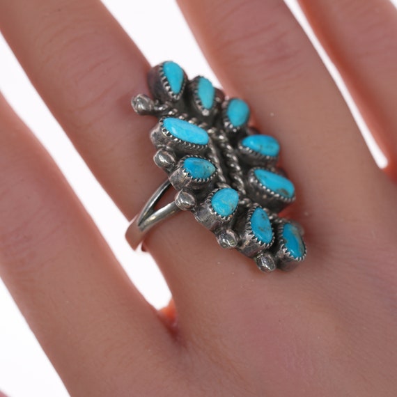 sz7.5 Large Zuni silver and turquoise cluster ring - image 2