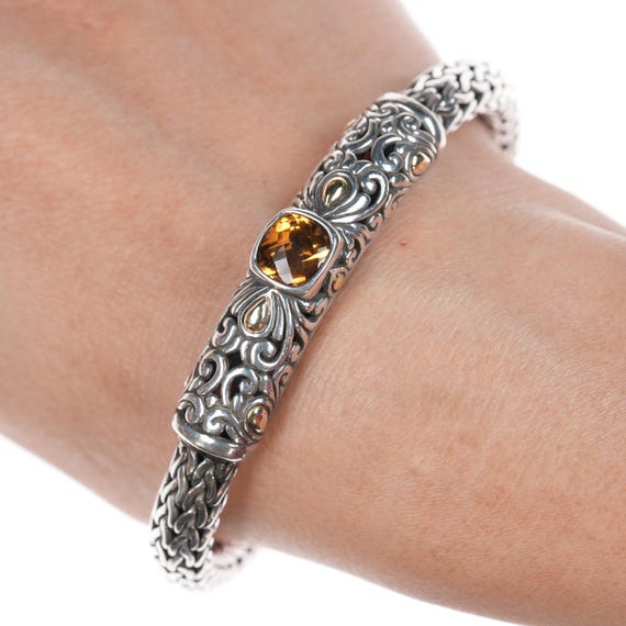 Samuel Benham 18k/Sterling Cushion Cut Citrine wheat chain 