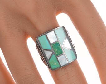 sz10.25 Vintage Zuni channel inlay silver ring