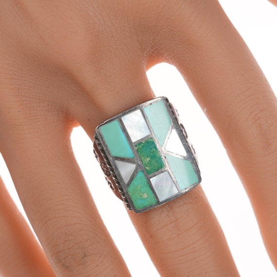 sz10.25 Vintage Zuni channel inlay silver ring - image 1