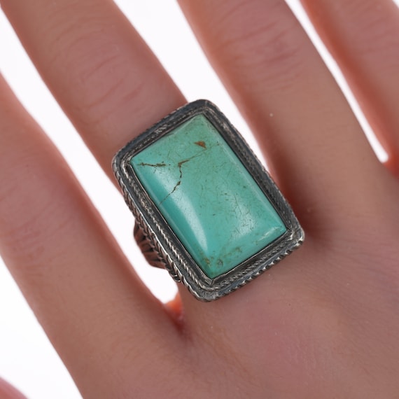 sz9 c1930's large Navajo silver and turquoise ring