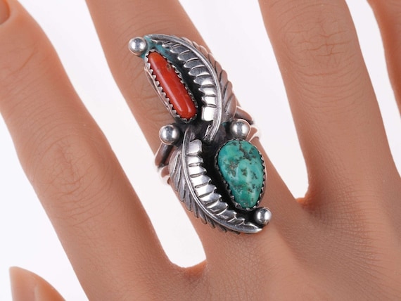 sz9 Large Vintage Navajo sterling turquoise and c… - image 1